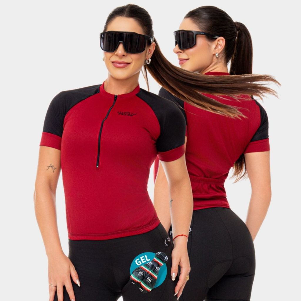 Conjunto Camisa Blusa Refrescante Calça Forro Gel Kit Ciclismo Feminino Bike Pedal Speed