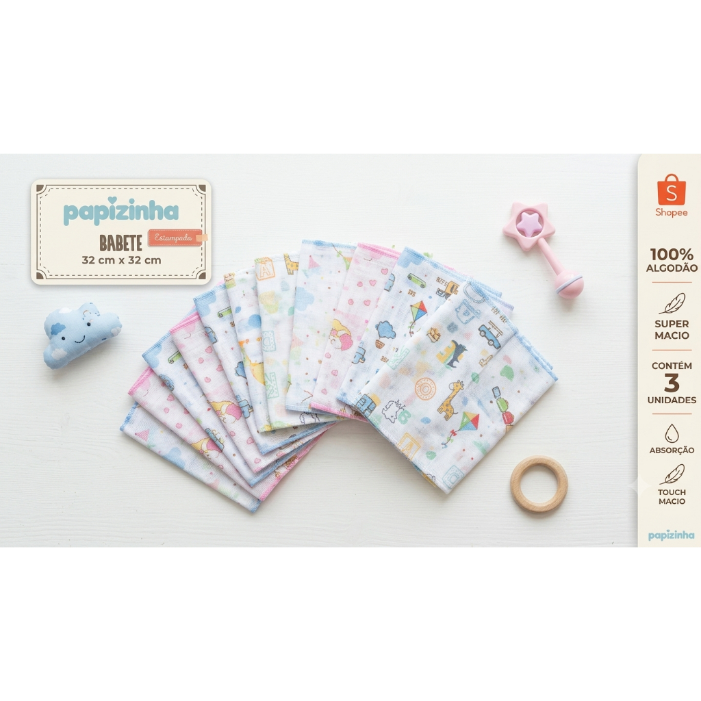 Paninho De Boca Bebê Kit 3 Unidades Babete Fraldinha Algodão