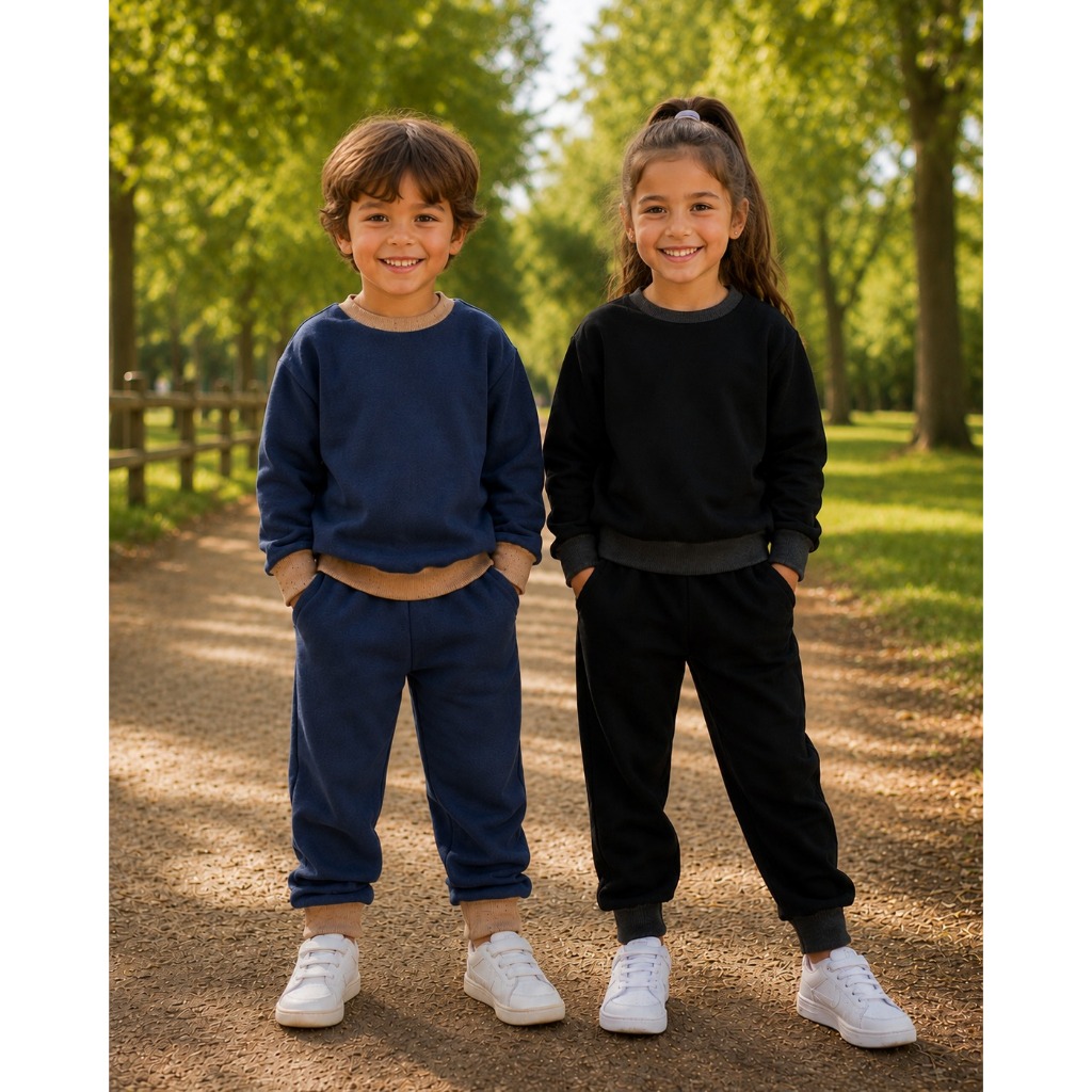 Agasalho Infantil Moletom Flanelado Bicolor Inverno 2 a 8 Anos Masculino Feminino Conjunto Blusa e Calça Menino e Menina