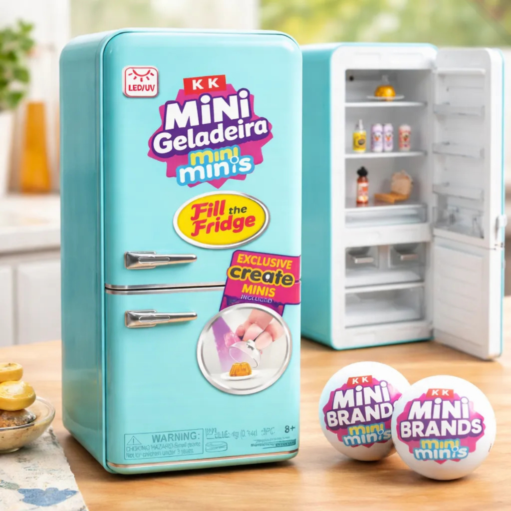 Mini Geladeira Refrigerador Blands Com 2 Bolas Surpresas com Luz de Led