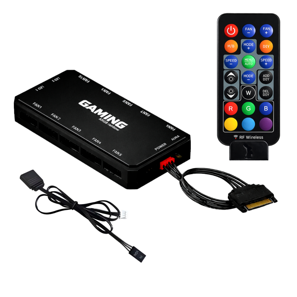 Controladora ARGB 6 Pinos Gaming Master Hub PC Gamer Black | Led ARGB 5v | C/ Controle