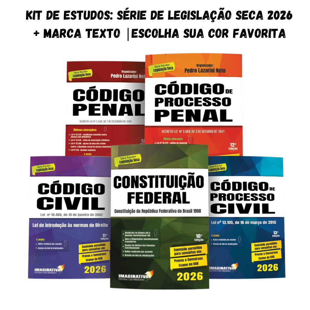 Constituição Federal + Código Civil + Proc Civil + Cód Penal + Proc Penal 2026 + marca texto | kit de estudos Legislação