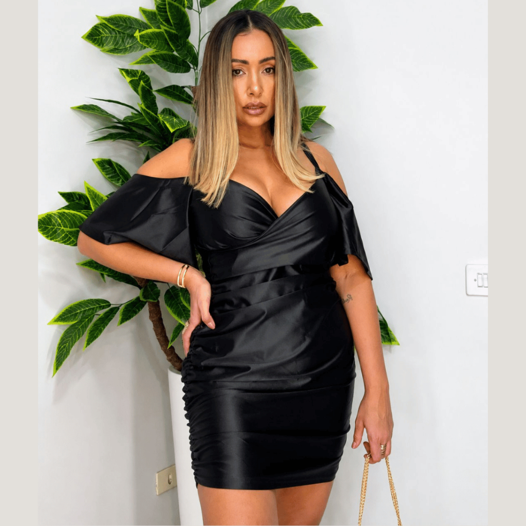 Vestido Feminino Plus Size Ciganinha Curto Praada Drapeado Elegante Festa Balada Moda Feminina