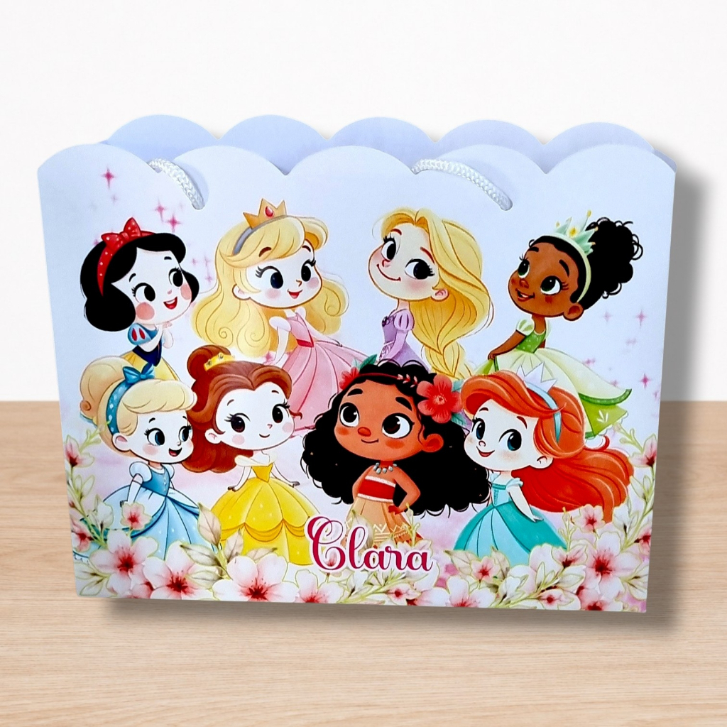 10 Sacolinhas Surpresa M e PP Princesas Lembrancinha Personalizada Festa Infantil Com Nome