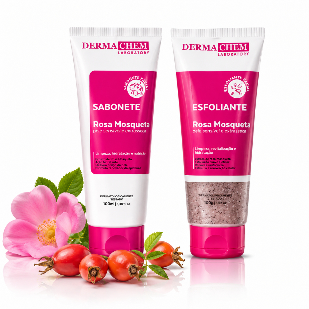 Kit Skin Care Rosa Mosqueta Dermachem Sabonete Facial + Esfoliante 100g Limpeza Pele