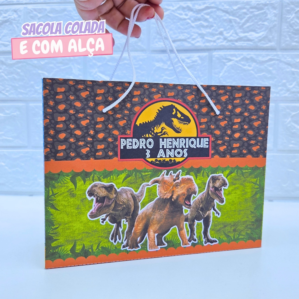 Sacolinha Personalizada Dinossauro | Sacolinha Surpresa Jurassic Park | Lembrancinha | Aniversário