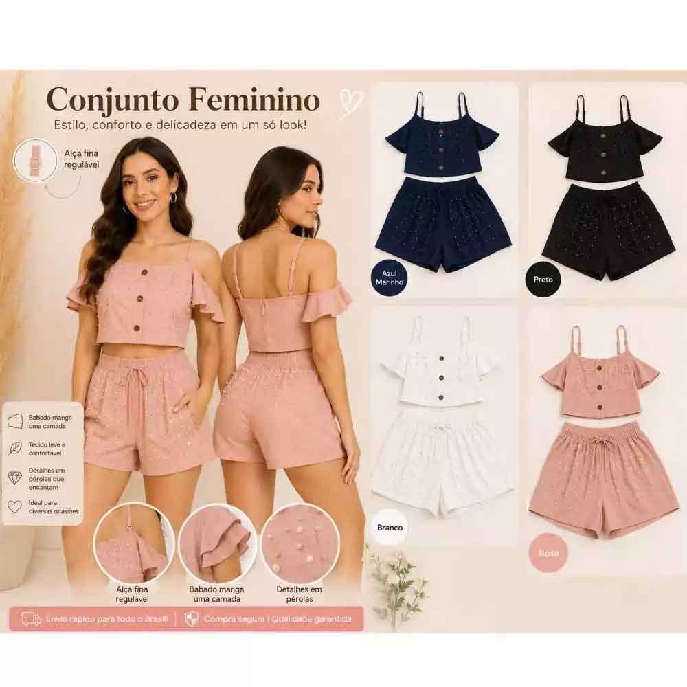 Conjunto Feminino Short e Cropped Moda Verão