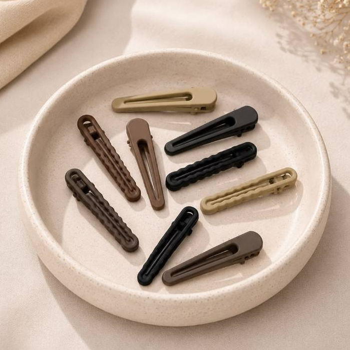 Kit 8 Ou 16 Presilhas Tic Tac Grampo de Cabelo de Franja Bico de Pato Garra Fosca 6cm Cores Neutras Nude Preto