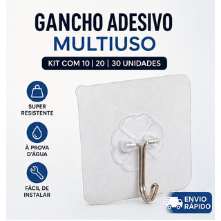 Kit 10/20/30 Gancho Adesivo Transparente Reforçado Multiuso Sem Furo Para Cozinha Banheiro
