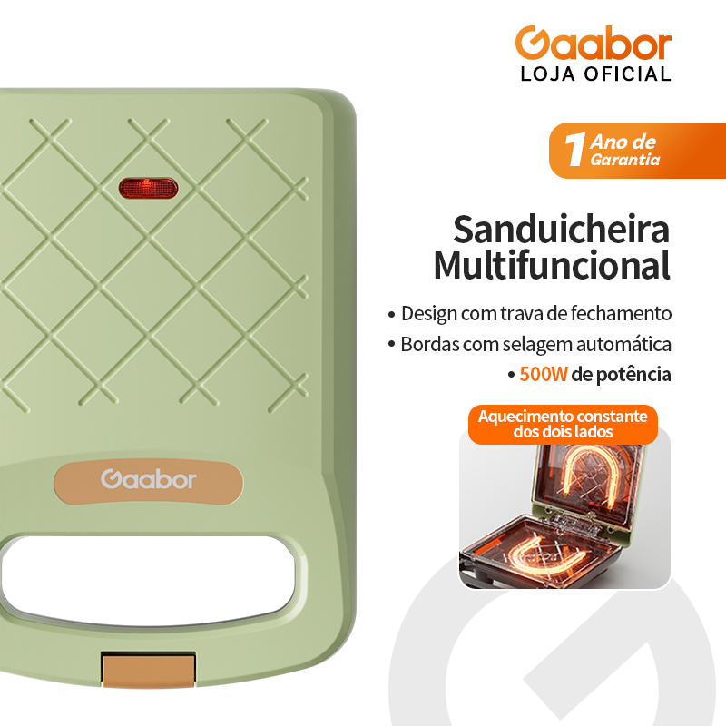 Gaabor Sanduicheira Elétrica Compacta Antiaderente Fácil Limpar Selagem 6mm Sem