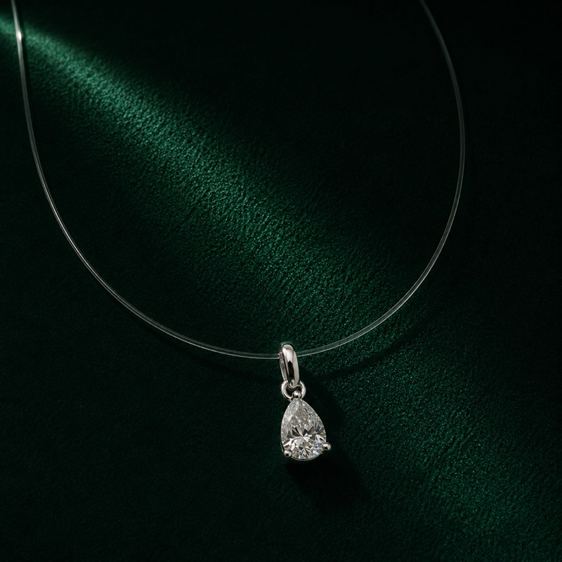 Colar Feminino Fio Nylon Gota Moissanite Prata 925