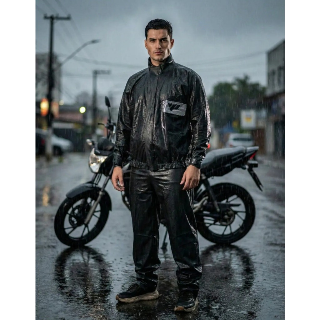 Capa de Chuva G Motociclista Pantaneiro Material Impermeável PVC — imagem 2 de 2