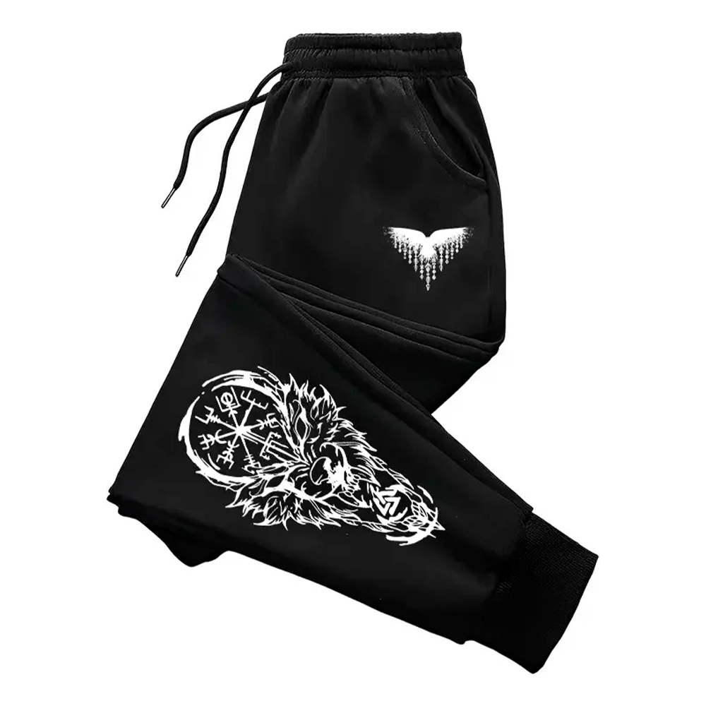 Calça Moletom Algodão Confortável Academia Arte Nórdicas Vikings Streetwear Exclusiva Gótico Gym Treino Fitness