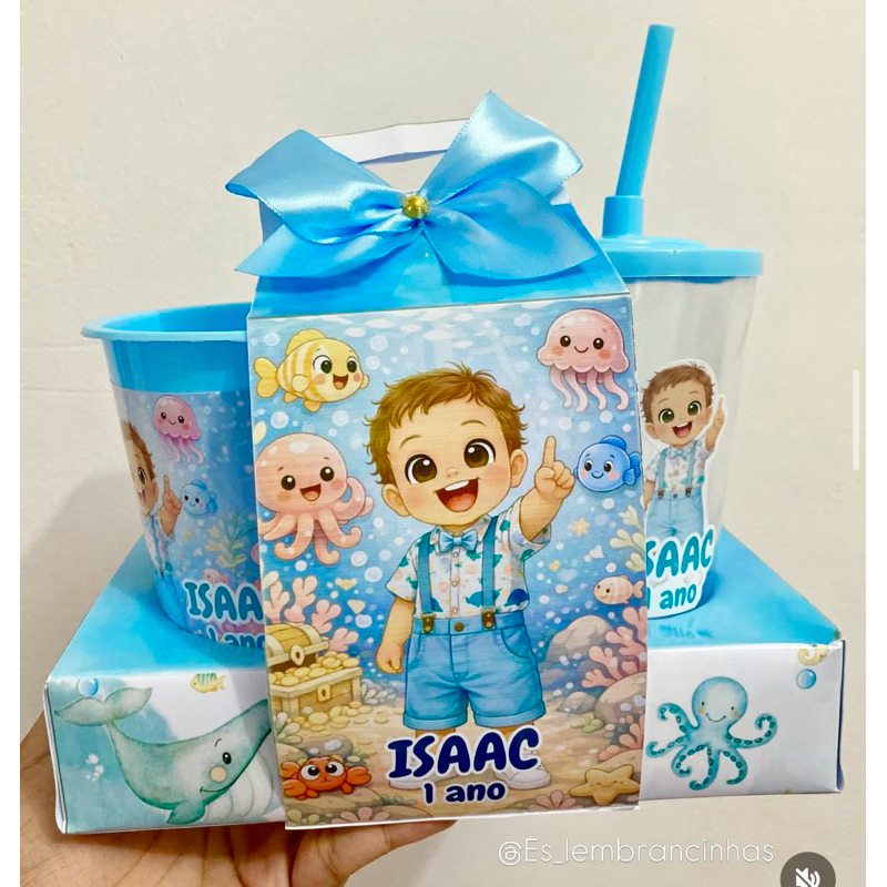 KIT CINEMA NA CAIXA FUNDO DO MAR MENINO/ LEMBRANCINHAS PERSONALIZADAS FESTA INFANTIL/ BRINDE PAPELARIA PERSONALIZADA