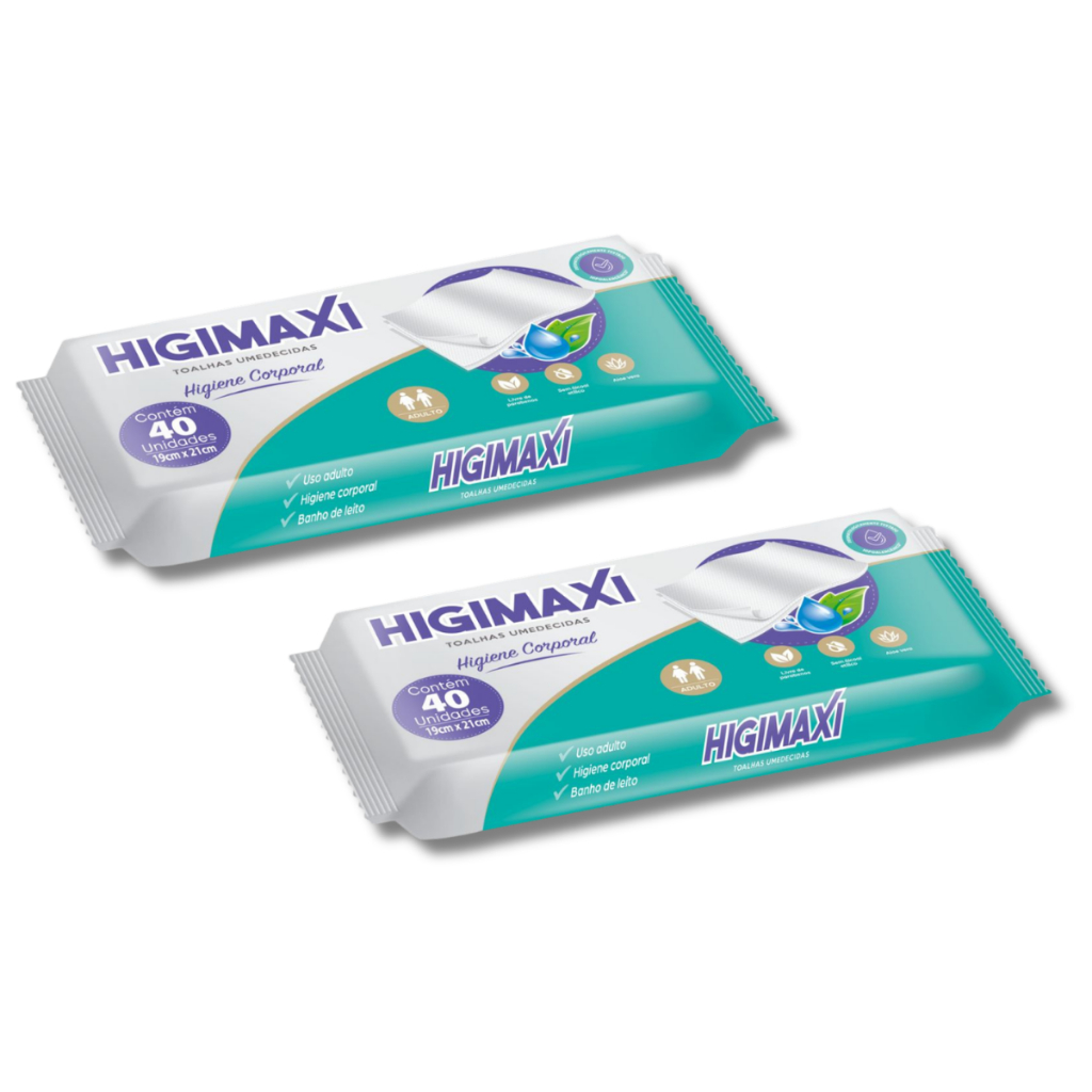 Kit 80 Toalhas Umedecidas Higimaxi Adulto Lenço Geriátrico Lenço Umedecido 2 Pacotes com 40 Un