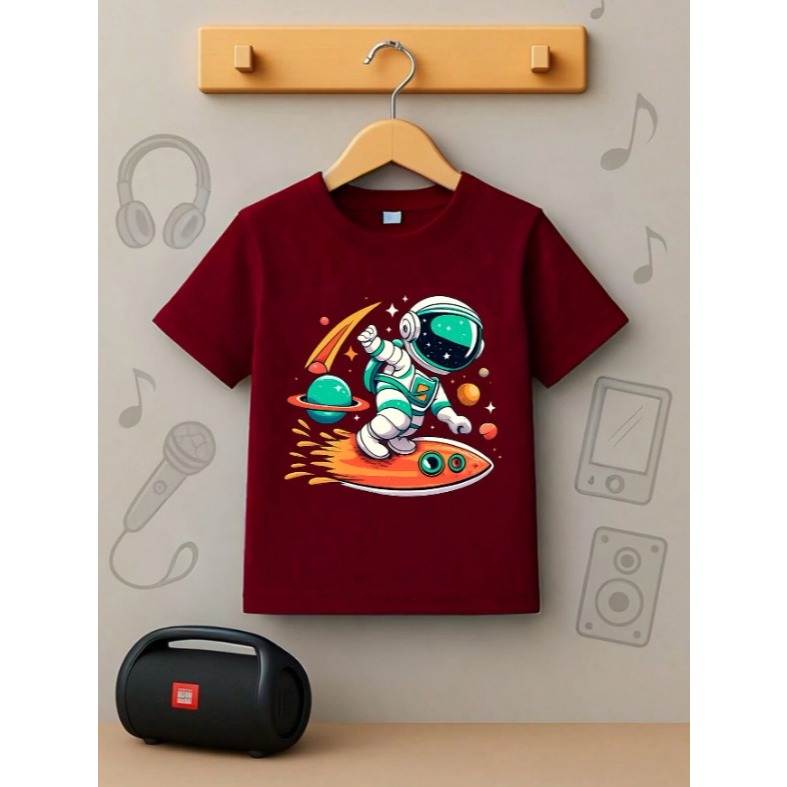 Camiseta Astronauta Infantil Para Meninos e Meninas Crianças Blusa 100% Algodão Tecido Macio de Qualidade ENVIO IMEDIATO