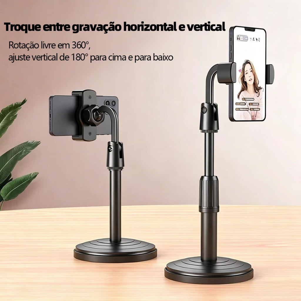Suporte Mesa Celular Giratório com Altura Regulável até 35cm Anti-balanço para Lives e Vídeos
