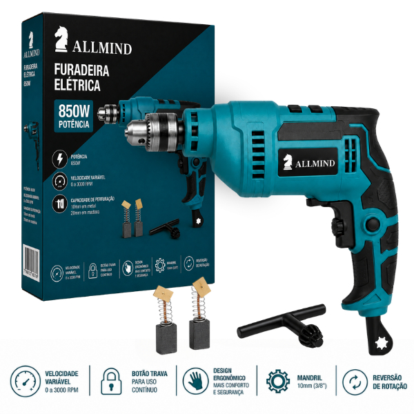 Furadeira 850w Mandril 10mm Furadeira Elétrica de Impacto Auto Reverso
