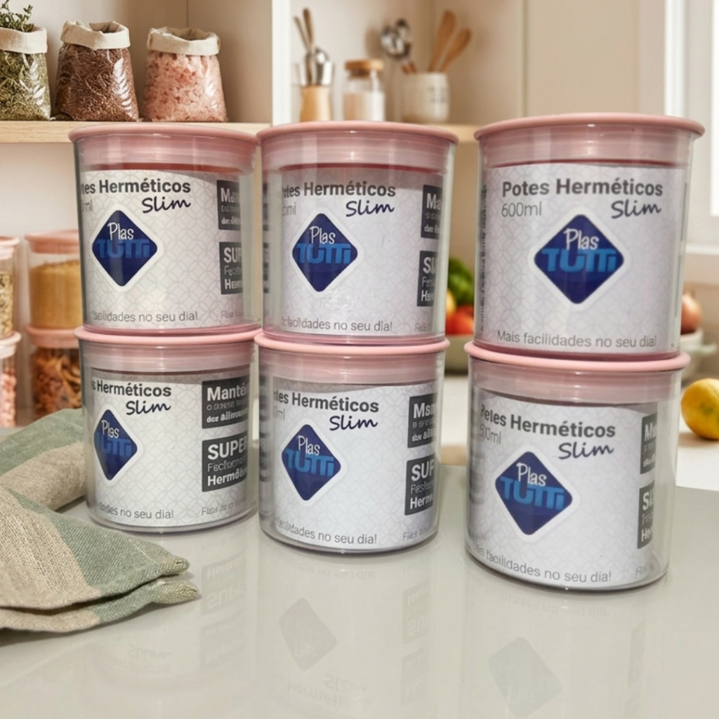 Jogo De 6 Potes Hermético Slim 600ML Potes Organizador e Armazenador De Acrílico Transparente