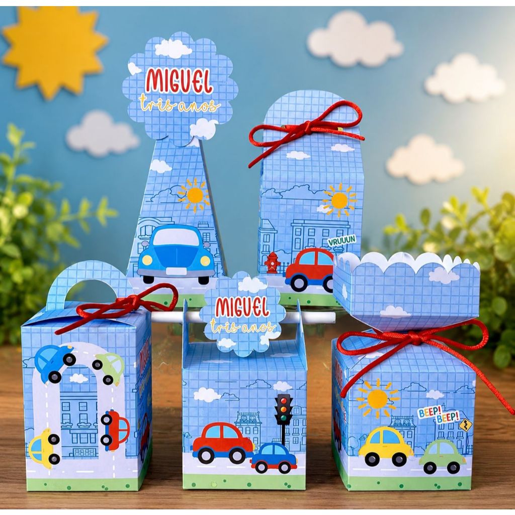 Kit Festa Carrinhos PEGUE E MONTE - Caixinhas personalizadas - Lembrancinhas para aniversários infantil