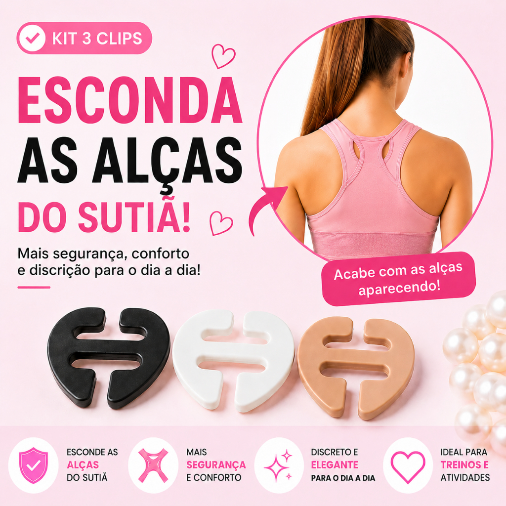 Kit 3 Clips para Alça de Sutiã 10mm Clip Nadador Esconde Alças