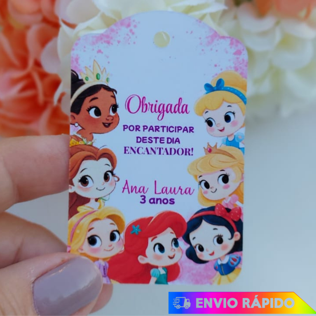 TAG DE AGRADECIMENTO PRINCESAS CUTE LEMBRANCINHA DE ANIVERSÁRIO SACOLINHA CAIXINHA FESTA INFANTIL