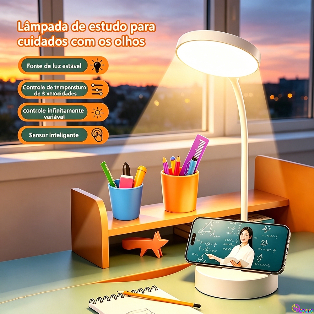 Luminária Abajur De Mesa LED Cabeceira Portátil Luz Multinível Recarregável Para Aprendizagem Visual Suave E Conforto