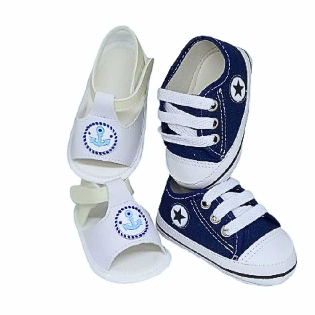 sapatinho recem nascido kit 2 pares sandália tenis bebezinho
