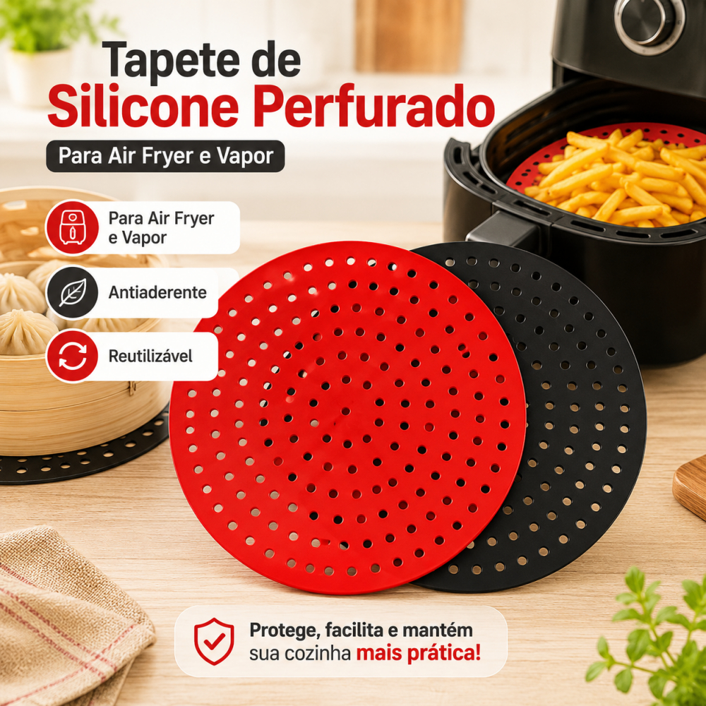 Kit 2 Forro Silicone Air Fryer Redondo Perfurado Antiaderente Reutilizável Fritadeira Elétrica