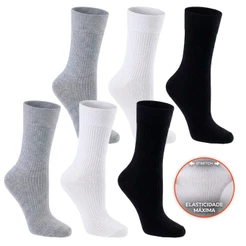 Kit Meias Masculinas Caneladas Cano Médio Algodão Cores Sortidas Unissex Sport ConfortáveL