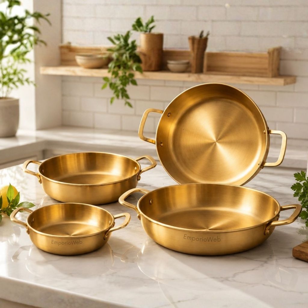 Bandeja Dourado de Aço Inox Travessa Tacho Multiuso Petisqueira Servir Mesa Posta Bandeja Panela