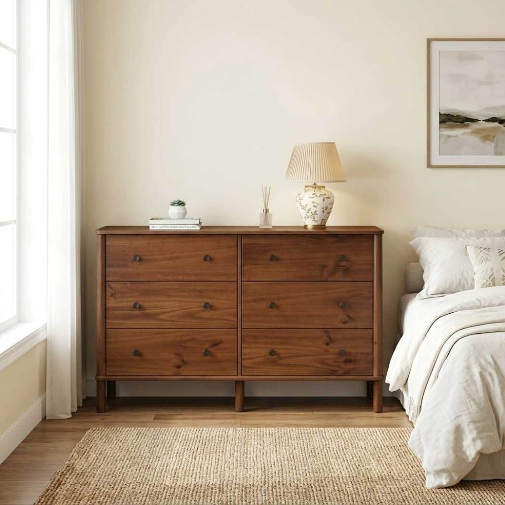 Cômoda para Quarto Madeira 6 Gavetas Moderna Apoana Castanho