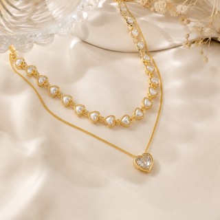 Kit Choker Pérolas Coração + Colar Coração Ponto de Luz Banhado a Ouro 18k