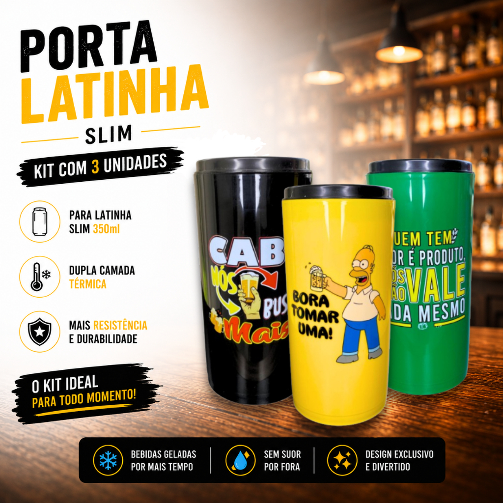 3 Porta Lata Sleek 350ml Lata Fina Cerveja Suporte Térmico Personalizados