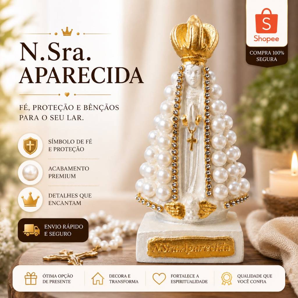 Kit com 3 Imagem de  Nossa Senhora Aparecida Perolas brancas 10cm Lembrancinha Casamento Artesanato