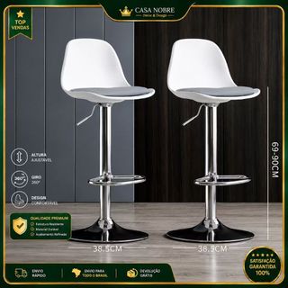 Banquetas Bar Giratórias Altura Regulável, Banqueta Ilha Cozinha Design Moderno Branco