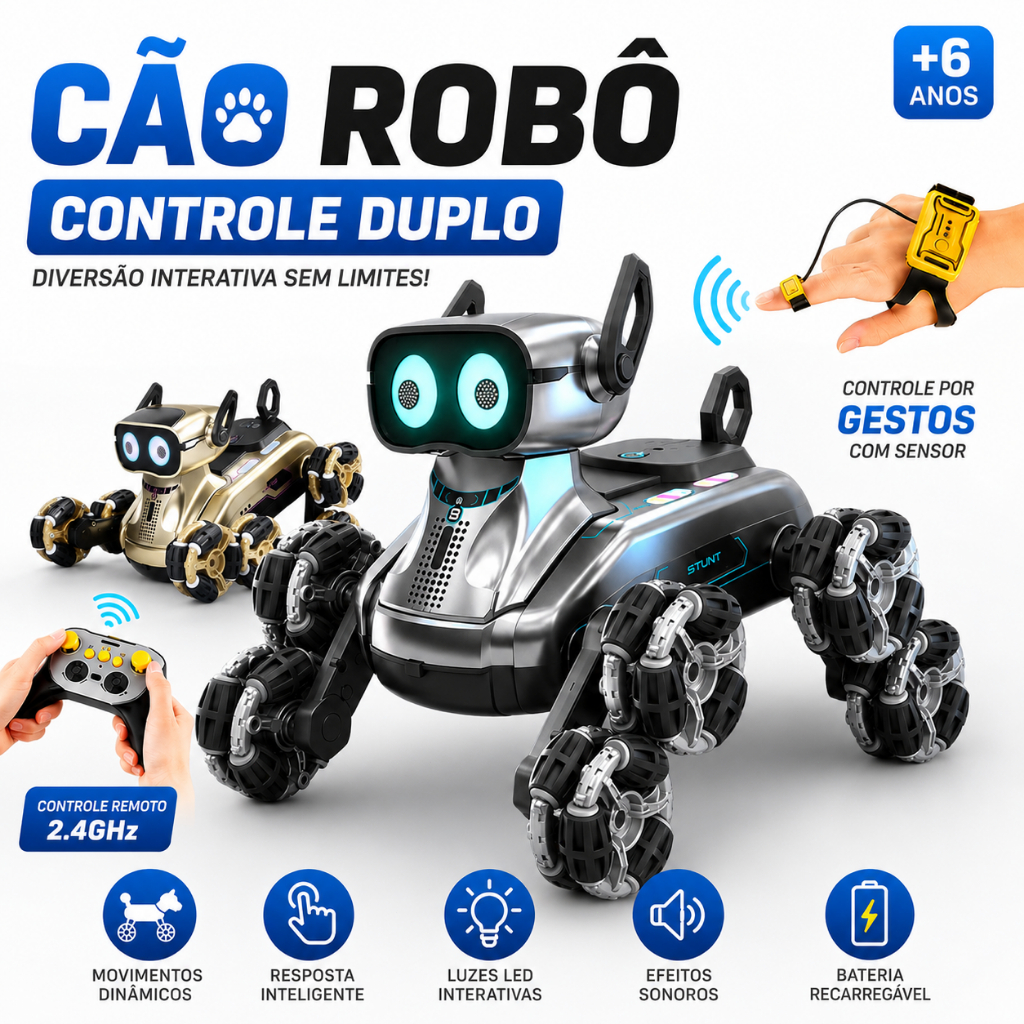 Cão Robô Inteligente RC 8 Rodas, Acrobático com Sensor de Gestos, Toca Música, Carro Educativo