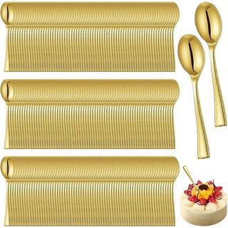 Kit 150/250/350/500 Colheres Festa descartáveis de plástico dourado metálico para sobremesa e bolos