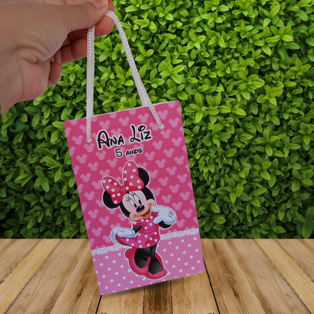 Sacolinha Surpresa Personalizada MINNIE ROSA - Lembrancinha para Festa (PEGUE E MONTE)