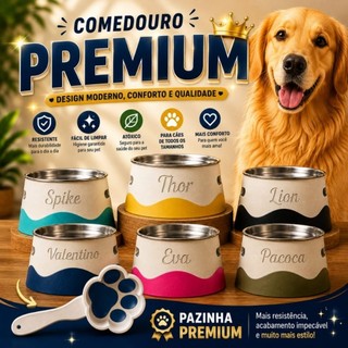 Comedouro Elevado Personalizado para Cachorro e Gato com Tigela Inox + Pazinha para Ração | Nome do Pet