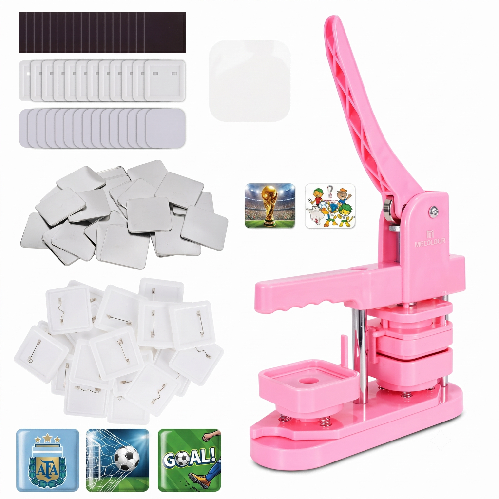 MECOLOUR 50*50mm Máquina Para Fabricar Botões Quadrados,50 Botões + 50 Imãs de Geladeira.