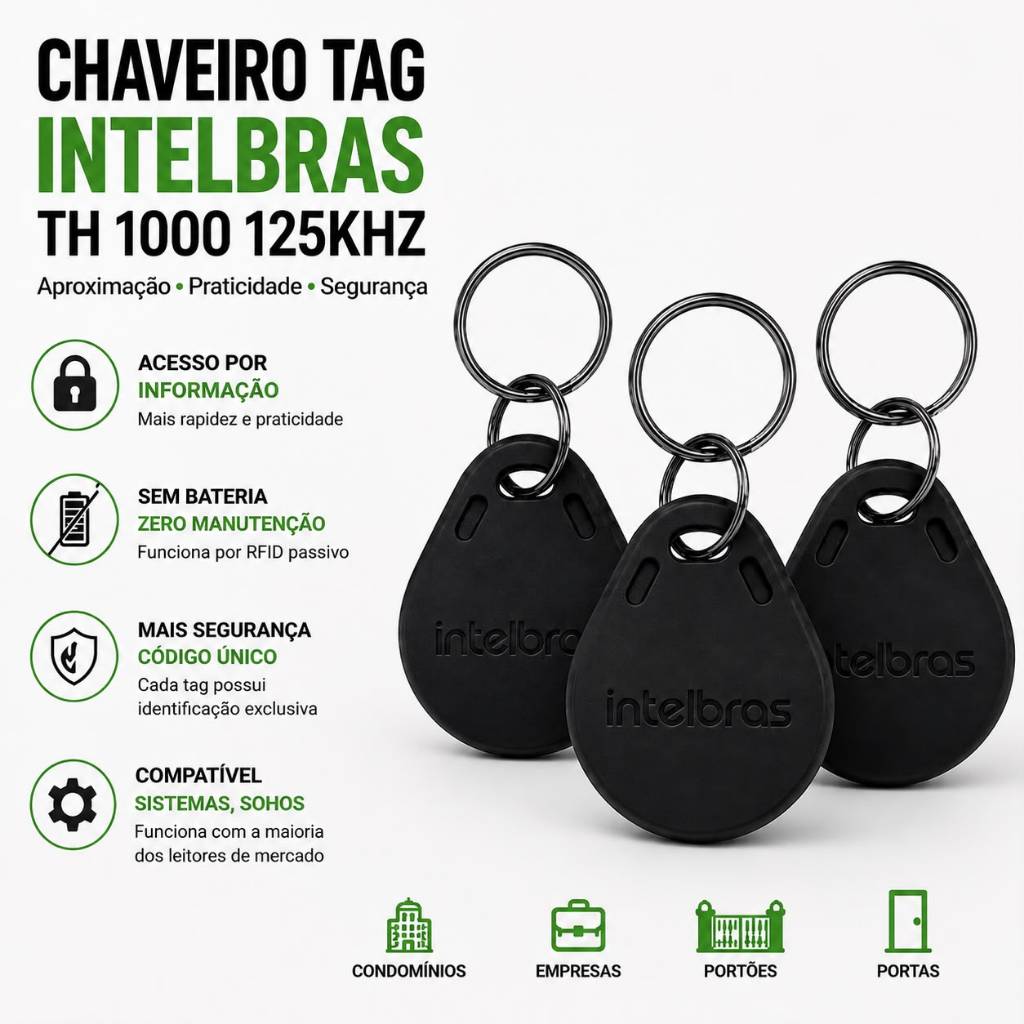 Kit 3 unid Chaveiro Tag Th 1000 125 Khz Rfid Intelbras de Aproximação para controle Acesso