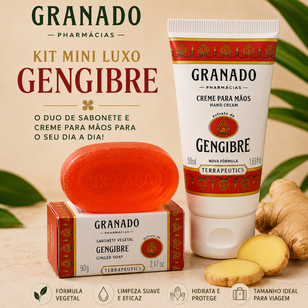Kit Mini Luxo Granado Gengibre Creme Para Mãos 50ml + Sabonete 90g Terrapeutics Presente Viagem