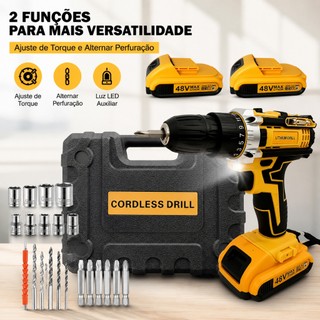 Parafusadeira Furadeira Sem Fio 48V | Caixa com Baterias Duplas | Modo Duplo: Aparafusar …