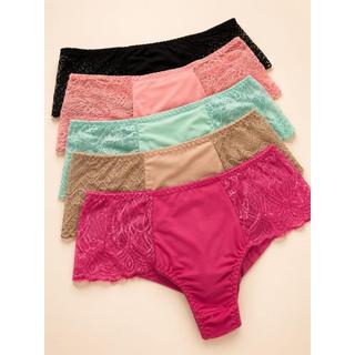 Kit de 5 Calcinha Fio Duplo Calça Plus Size Rendada Cintura Alta Confortável 48 50 52