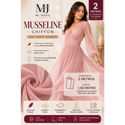 Tecido Chiffon Musseline Liso 2 Metros | 100% Poliéster | 1,50m de Largura | Leve e Fluido para Vestidos e Moda Festa