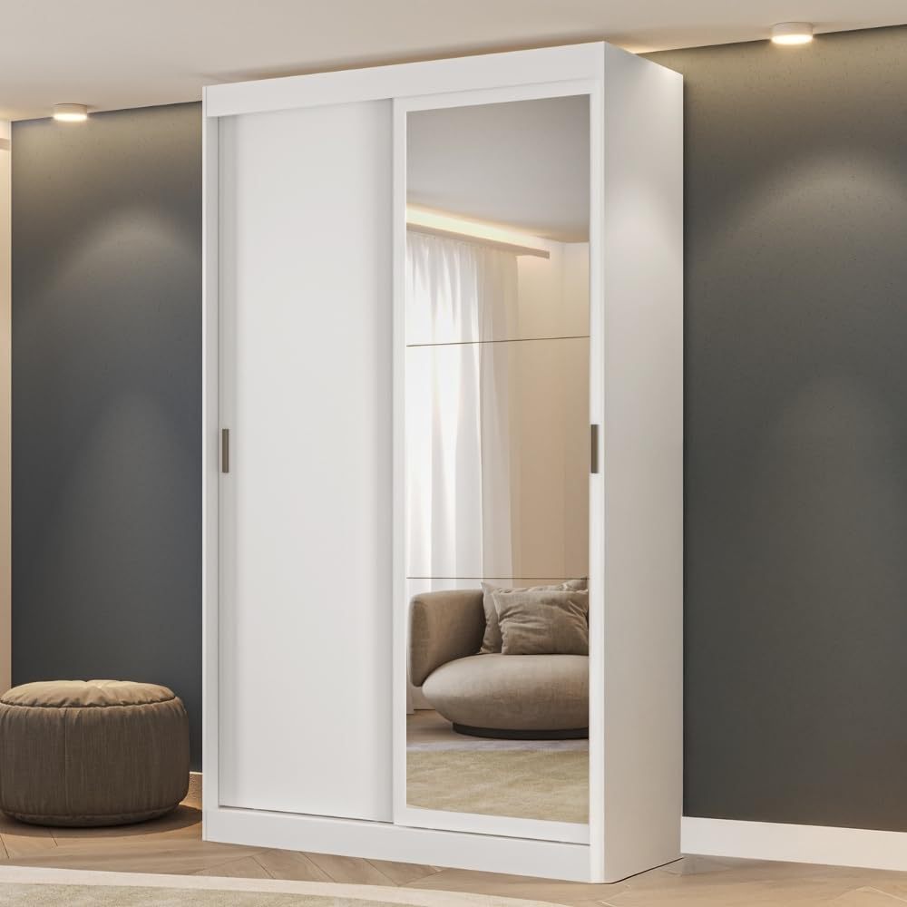 Guarda Roupa Solteiro 2 Portas 2 Gav Espelho Branco Carraro