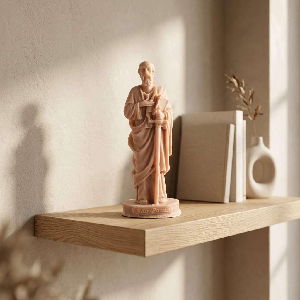 Imagem São Paulo Rosa 13,5 cm em Resina Católica Para Altar Oratório Capela Decoração Religiosa e Presente