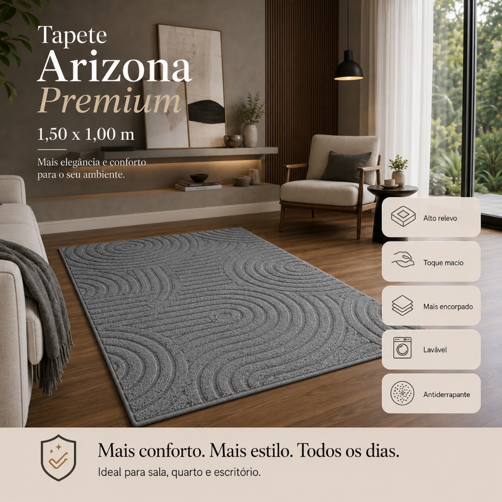Tapete Premium 1,00x1,50 Sala Quarto Escritório Alto Relevo Macio Antiderrapante