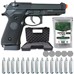 Pistola de Pressão CO2 Rossi M92 Black 4,5 mm Blowback + Escolha seu kit: